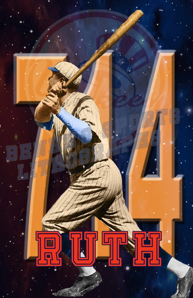 Impresión litográfica de los Yankees de Nueva York de Babe Ruth 714 jonrones 11 x 17 Foto 1 de 1