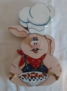 Wooden Chef  Pig Towel  & Apron Rack - Picture 1 of 2