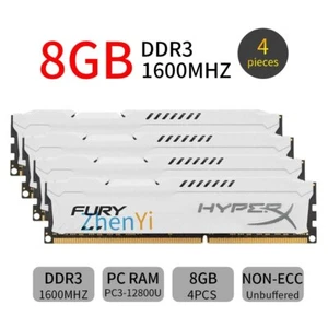 Kingston HyperX FURY 32GB 4x8GB DDR3 1600MHz PC3-12800U Desktop PC Memory RAM BT - Picture 1 of 8
