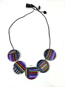 Collar Sobral Pop Art Pier Vibrante Rayas Nocturnas Círculo Redondo Cuentas Hecho por Artista - Imagen 1 de 8