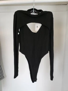 Black Bodysuit Elodie Super Crop Mockneck Bodysuit Women's Size Large - Picture 1 of 12