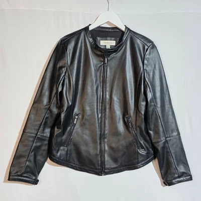 Calvin Klein Jeans Women’s Black Faux Leather Moto Jacket Size L - Image 1 of 4