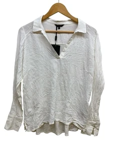 Massimo Dutti Blouse Women’s Medium Ivory V Neck Split Lightweight - Picture 1 of 7
