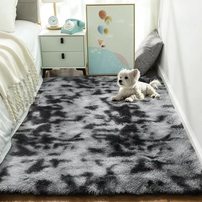 Tie-Dyed Black&Grey Area Rugs for Bedroom Living Room, Fluffy Shag Fuzzy Carp... - Image 1 of 4
