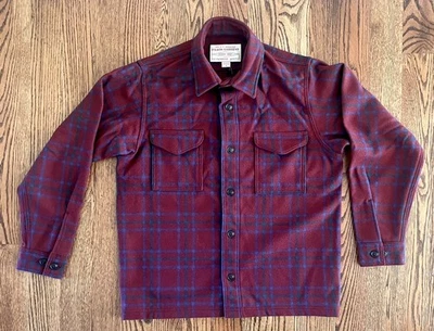 Camisa Jac de Lana Filson Seattle-Para Hombre Mediana-Roja Profunda con Azul-Verde A Cuadros-USA-NUEVA CON ETIQUETAS Foto 1 de 4