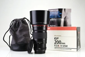 Canon EF 200mm F2.8 L USM II Autofocus Prime Lens Boxed Front & Rear Cap & Hood - Picture 1 of 15