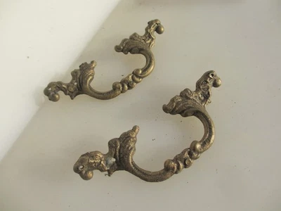 Vintage Brass Drawer Pulls Handles Ormolu Gold Gilt Rococo Old Pair - Image 1 of 4