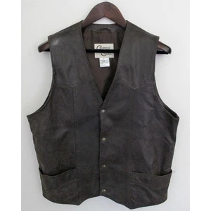Cripple Creek Vest Mens Medium Brown Leather Western Snap Buttons Cowboy *FLAW - Picture 1 of 7