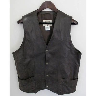 Cripple Creek Vest Mens Medium Brown Leather Western Snap Buttons Cowboy *FLAW - Image 1 of 4