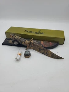 9.5" SURVIVOR FIXED BLADE SURVIVAL KNIFE WITH KIT E NYLON SHEATH HK-695CA - Picture 1 of 8