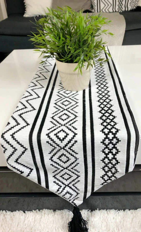 Tasselled Table Runner Bohemian Indian Embroidered Decorative Table Runner Woven - Image 1 of 4