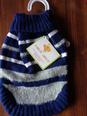 LOOKIN GOOD PET FASHION VARIEGATED STRIPE SWEATER DARK BLUE & WHITE SZ XS, S & L - Image 1 of 3