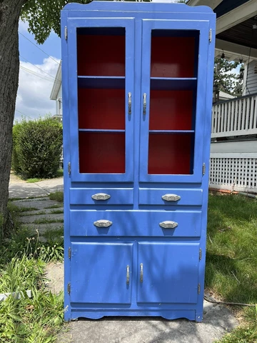 Antique Vintage 1930’s Kitchen Pantry Cabinet, Wooden, Original Hardware Cover
