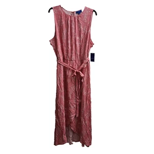 APT 9 Sleeveless Hi Low Dress XL Pink White Floral Elastic Waist Sash Rayon NWT - Picture 1 of 7