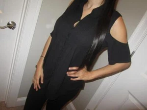 EXPRESS COLD SHOULDER Blouse Short Sleeve Black Shirt Top tunic Womens S NEW NWT - Picture 1 of 1