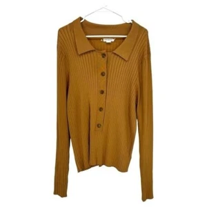 GOOD AMERICAN | 7/8 Ribbed Collared Sweater Gold Mustard Yellow - Imagen 1 de 7