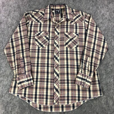 Vintage Wrangler Mens Shirt 18/35 XXL Plaid Cowboy Cut Long Tails Pearl Snap Up - Image 1 of 4