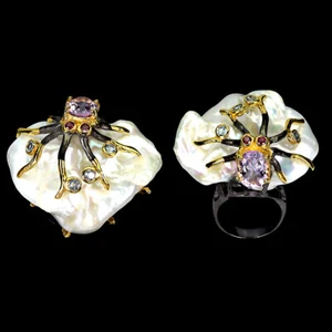 Sommer 925 Silberring Oval Amethyst Topas Perle Edelstein Octopus Größe 8 - Bild 1 von 13