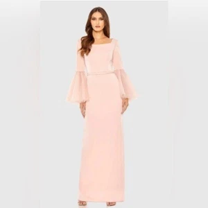 NWY Mac Duggal Flounce Sleeve Square Neck Pink Gown - Picture 1 of 9