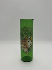 Vintage 70’s Green Glass Cylinder Jar Candle Holder Vase 9” Bunny Mushroom