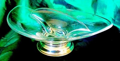 PLATO DE CARAMELO DIVIDIDO VINTAGE AÑOS 60 MODERNISTA CRISTAL Y ESTERLINA DE WALLACE Foto 1 de 4