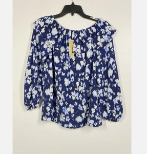 NWT MICHAEL Michael Kors Print Off-shoulder Blouse - True Navy Size Small - Picture 1 of 7