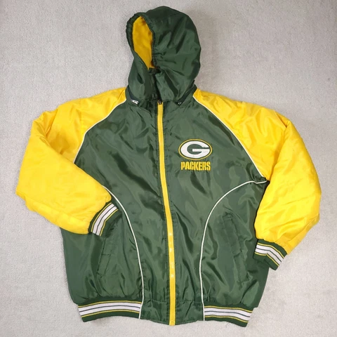 NFL Green Bay Packers Team Apparel Jacket Mens XXL Green Yellow Embroidered Coat Cover