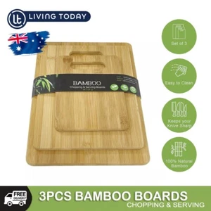 3PCS Bamboo Cutting Board Set for Kitchen Serving Chopping Boards Wooden Wood AU - Picture 1 of 18
