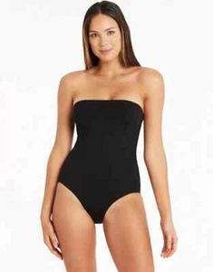 NEU SCHWARZER BANDEAU BADEANZUG MIT HOHEM BEIN GRÖßE UK 8 EU 36 B14 - Bild 1 von 4
