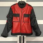 Marty McFly Back to the Future Part II Red Bomber Faux Leather Jacket Sz Small