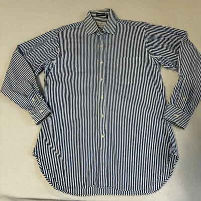 Camisa de vestir Gitman Bros para hombre 15/33 blanca azul a rayas de colección con botones Foto 1 de 3