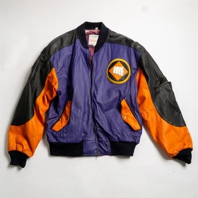 Michael Hoban Wherem Leather Jacket Karate Fist Graphic Purple Orange M - Image 1 of 4