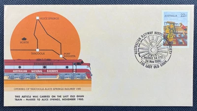 Sobreimpresión Tren PSE 1980 Cubierta transportada en el último Old Ghan Marree To Alice Springs Foto 1 de 2