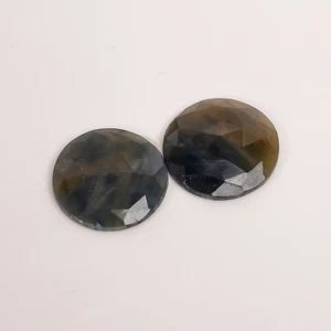 36.5 Ct. Blue Sapphire Round Faceted Gemstone Pair 20x20x4 mm Translucent - Picture 1 of 5
