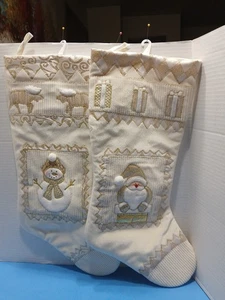 2002 Prima Creations Velvet And Corduroy Christmas Stockings Santa And Snowman - Picture 1 of 6