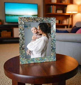5"x7" Abalone Shell Photo Frame | Iridescent Picture Frame for Photos for Home - Picture 1 of 7