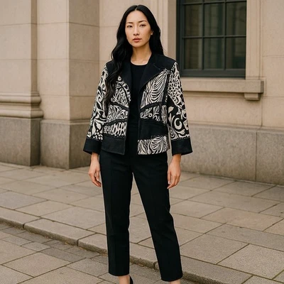 CHICO'S NWT $109 Drape Front Pieced Crinkle Jacket Top Size 1 US 8 / 10 / Medium - Image 1 of 4