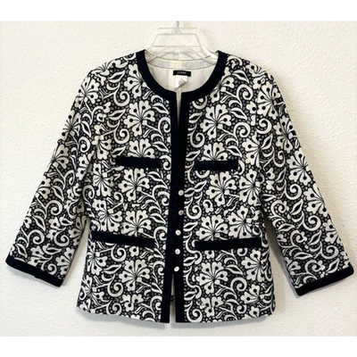 Chaqueta Blazer J.CREW Lino con Superposición Floral Bordada Azul Talla Mediana 10 Foto 1 de 4