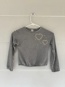 Carter’s Kid 5/5A Girl’s Long Sleeve White Black Striped Top Gold Heart Sequins - Picture 1 of 7