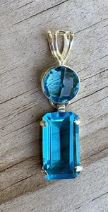 Vintage 950 Sterling Silver Blue Topaz Pendant/Necklace, Emerald Cut 10plus - Picture 1 of 6