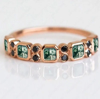 Anillo de banda apilable media eternidad espinal negro alejandrita corte octágono alternativo Foto 1 de 4