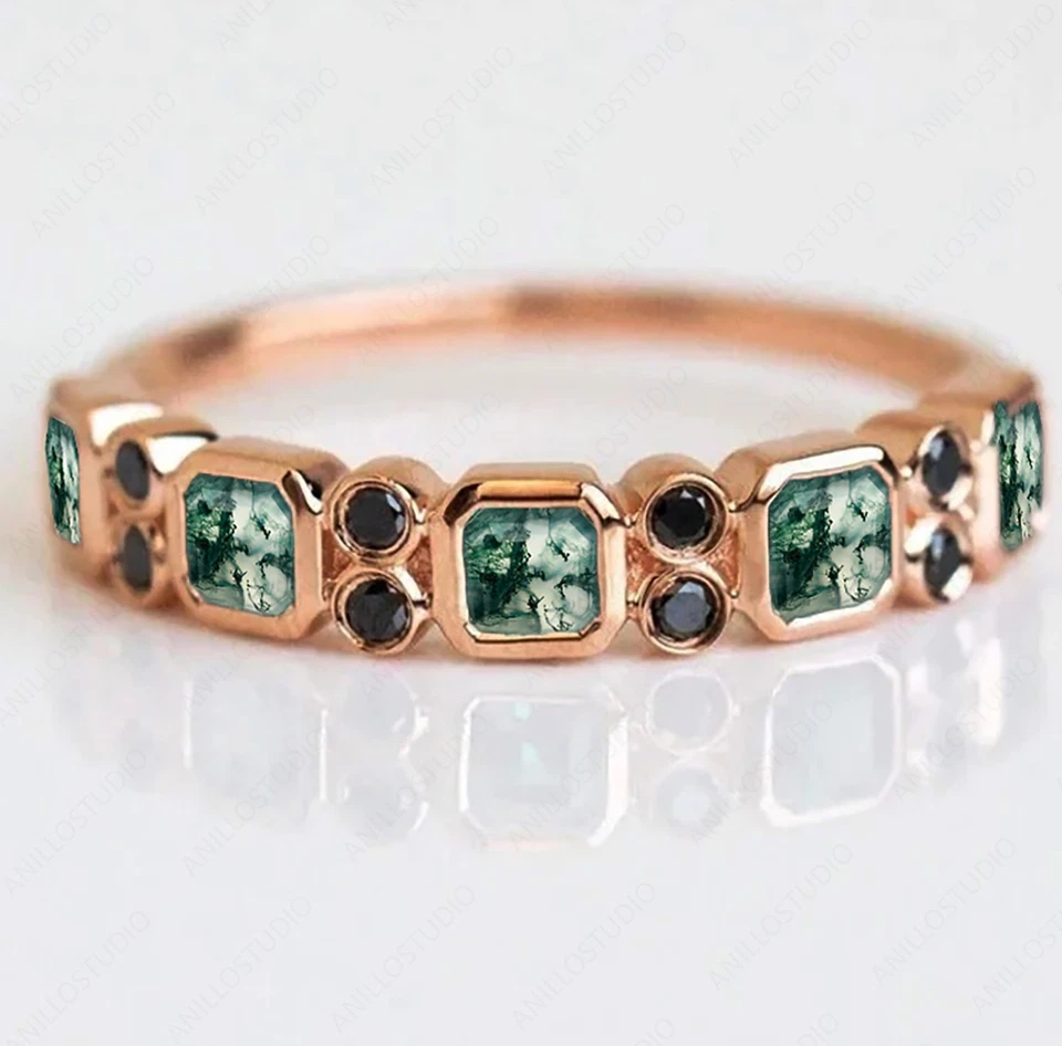 Альтернативное восьмиугольное кольцо с александритом и черным позвоночником Half Eternity - Изображение 1 из 4