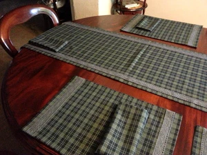 4 Pairs of Matching Serviettes  for Green Tartan & Grey Cotton Lace - Picture 1 of 6
