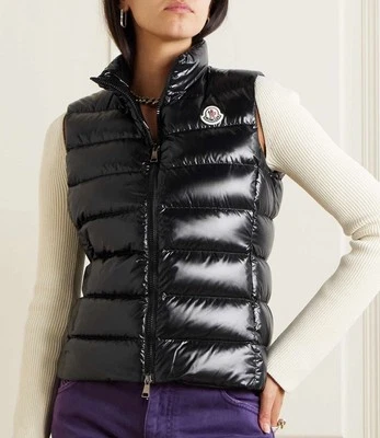 MONCLER Women’s ‘Ghany’ Shiny Glossed Quilted Down Puffer Vest 0 / XS $1025+ - Image 1 of 4