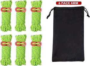 6 Pack 4mm Guy Lines Ultralight Tent Cords with Aluminum Adjuster Tensioner Rope - Picture 1 of 8