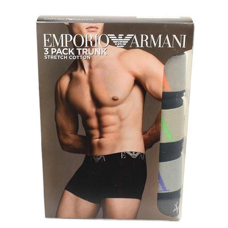 Paquete de 3 EMPORIO ARMANI LOGO Negro Algodón Elástico Baúl Ropa Interior PEQUEÑA NUEVA EN CAJA Foto 1 de 1