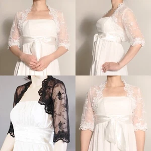 Jacke Bolero für Hochzeit Party Brautjäckchen Mittelarm Z012 weiß schwarz creme - Bild 1 von 10