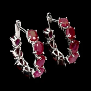 Summer 925 Silver Earrings Oval Ruby 6x4mm Natural Gemstone Jewelry - Picture 1 of 14