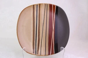 Home Trends Bazaar Brown SALAD PLATE (S) Black Tan Stripes Coupe Square - Picture 1 of 3