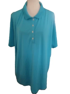 Camisa polo de poliéster manga corta Lands' End AZUL liso talla 4X para dama - Imagen 1 de 3